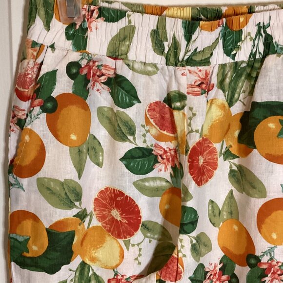 Cynthia Rowley Women's Linen Blend Tropical Pants Oranges Pockets Wide Flare Leg - Picture 3 of 7